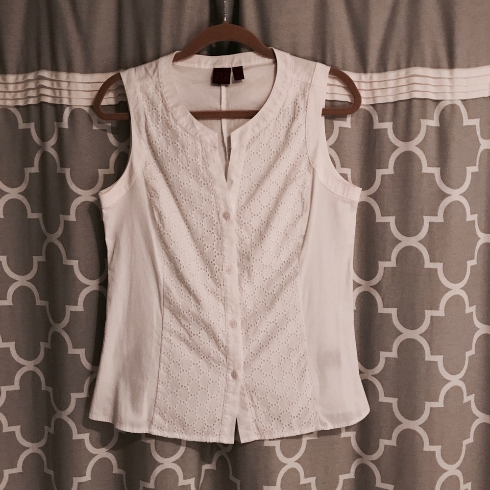 LAST CALL White Sleeveless Eyelet Lace Blouse